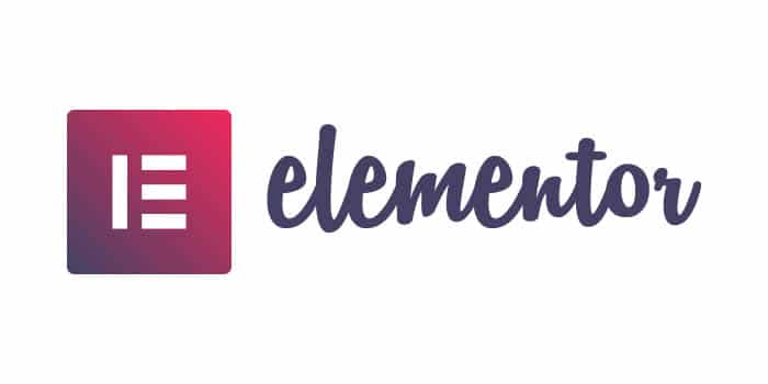 Elementors logotyp består av en rosa till lila gradientkvadrat med ett stiliserat vitt E till vänster och ordet Elementor i ett mörkt, kursivt teckensnitt till höger. winwinweb