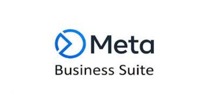 Meta Business Suite logotyp med en blå och vit cirkulär symbol till vänster om texten Meta Business Suite på en vanlig vit bakgrund - perfekt för alla webbpartner eller klippkort webbprojekt. winwinweb